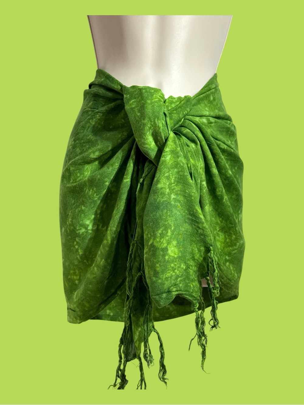 1 World Sarong Half Wrap Mottled Green with Fringe OS